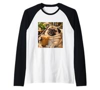 Lazy Sunday Coffee Pug Funny Relaxing Meme Camiseta Manga Raglan