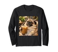 Lazy Sunday Coffee Pug Funny Relaxing Meme Manga Larga