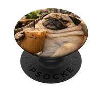 Lazy Sunday Coffee Pug Funny Relaxing Meme PopSockets PopGrip Adhesivo