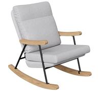 Lazyspace Mecedora de lino gris hasta 120 kg, silla de relax, sillón de salón, sillón mecedora, silla acolchada con estructura de metal y base de madera, para salón o dormitorio