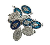 lazzaro italy Medalla chapeada plata Virgen Milagrosa PRAY FOR US - h 2,2 cm - 10 medallas azules