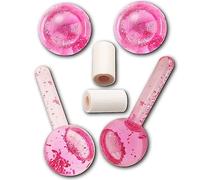 Lazzybeauty Globos de hielo para cara facial, juego de 2 globos de refrigeración para ojos y cuello, bola de rodillo de hielo de vidrio frío, globos faciales Cryo Sticks, aprieta la piel, reduce la