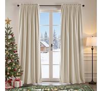 Lazzzy Beige Velvet Curtain Thermal Inuslated Curtain 90 Inch Long Soft Luxury Cream Velvet Drape for Bedroom Living Room Darkening Noise Reducing Window Treatment (1 Panel) Beige