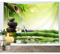 LB 150x130cm Tapiz de Pared Zen Spa Colgar de Pared Orquídea Blanca y Bambú Verde Tela Pared Jardín japonés Tapices para Sala Dormitorio Decoración Pared
