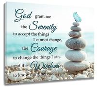 LB Arte de pared de piedra zen, diseño de mariposa verde azulado, divertido e inspirador, arte de pared para sala de estar, océano tropical y playa, imágenes para baño, dormitorio, decoración de