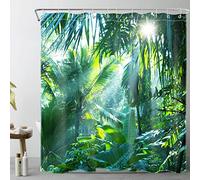 LB Bosque de la Selva Cortina de Ducha con Ganchos, 180x200cm Tropical Planta Verde Plátano Hojas Cortina de baño decoración del hogar, Resistente al Agua Anti-Moho Lavable Tejido de poliéster