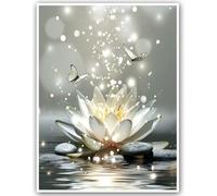 LB Impresiones en Lienzo Spa Zen Gris Posters para Pared Flor de nenúfar blanco con mariposa Mural Yoga Relax Arte de Pared para Sala de Estar Dormitorio Baño Decoración de Pared,30x40cm Sin Marco