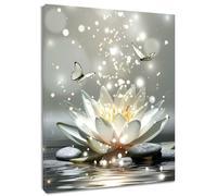 LB Impresiones en Lienzo Spa Zen Gris Posters para Pared Flor de nenúfar blanco con mariposa Mural Yoga Relax Arte de Pared para Sala de Estar Dormitorio Baño Decoración de Pared,40x50cm Sin Marco