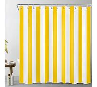LB Rayas Amarillas y Blancas Cortinas de Baño 180x180cm Arte geométrico Simple Cortina de Ducha con Ganchos, Minimalista Impermeable Antimoho Poliéster Decoración de Baño