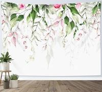 LB Tapiz de Pared Hoja verde Colgar de Pared Hojas de eucalipto rosadas en el árbol Tela Pared Escenografía Primavera Tapices para Sala Dormitorio Decoración Pared,150x100cm