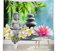 LB zen Tapiz Pared Loto Rosa,Orquídea Blanca,Bambú Verde Tapiz Colgar Pared para Sala Habitación Residencia Universitaria Decoración Pared,200cm Ancho x 150cm Altura