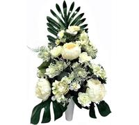 LBA Centro de Flores Artificiales para Cementerio, Preparado para Introducir en los Botes de Tumbas o Nichos. Varios Modelos. (Blanco Crema)