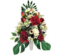 LBA Centro de Flores Artificiales para Cementerio, Preparado para Introducir en los Botes de Tumbas o Nichos. Varios Modelos. (Granate y Blanco)