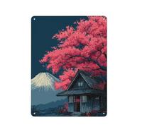 lbbgood Japanese House with Cherry Blossom Tree Placa De Pared Metálica, Pequeño Acento De Pared Para Bar De Café, Cocina, Cafetería O Comedor, 40x30cm