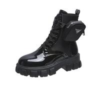 LBDOBU Botas de Mujer Zapatos Botas de Tobillo Femenino Otoño Bolsillo Diseño Grueso Inferior Redondo Toe Encaje Up Británica Moda Plus Talla 2021 Invierno-black1,39