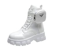 LBDOBU Botas de Mujer Zapatos Botas de Tobillo Femenino Otoño Bolsillo Diseño Grueso Inferior Redondo Toe Encaje Up Británica Moda Plus Talla 2021 Invierno-white1,40