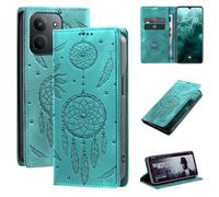 LBH Funda para Xiaomi Redmi 15C Funda Plegable RFID Protección Tarjetero Dinero Diseño Flores Atrapasueños Flip case Turquesa