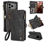 LBH Handy Hülle kompatibel mit Apple iPhone 17 Pro Klapphülle RFID Schutz Wallet Geldbeutel Geldbörse Cover Case Flipcase Kartenfächer Geldfach Münzfach Schwarz