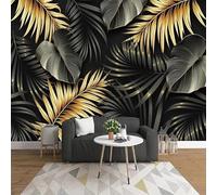 LBHSWWX Mural de pared de hojas tropicales grandes, diseño botánico dorado y oscuro, tela de seda, papel tapiz de fondo para sala de estar (200 x 100 cm)