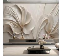 LBHSWWX Papel pintado floral grande 3D, diseño abstracto de flores beige, tela de seda (200 x 100 cm)