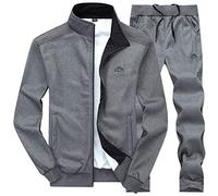 LBL - Conjunto de chándal para hombre, casual, cálido, manga larga, cremallera completa, para correr, gris oscuro, L