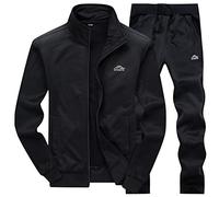 LBL - Conjunto de chándal para hombre, casual, cálido, manga larga, cremallera completa, para correr, Negro, XXL