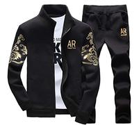 LBL - Conjunto deportivo casual de 2 piezas para hombre, sudadera deportiva de manga larga con cremallera completa para correr, W78 Negro, M