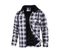 LBL Leading the Better Life - Sudadera con capucha de forro polar para hombre, con cremallera completa, a cuadros, abrigos gruesos de invierno con bolsillos, Negro, L