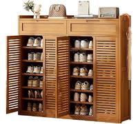 LBLFEBD Zapatero grande de bambú de 8 niveles con 4 puertas con persiana con cajón, armario de almacenamiento de zapatos que ahorra espacio, organizador de zapatos independiente para pasillo y entrada