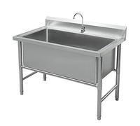 LBONG Fregadero Comercial de Acero Inoxidable Independientes Fregaderos Industriales para Catering con Grifo de Agua, desagüe para lavandería(100X70X80cm/39.3X27.5X31.4in)