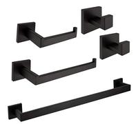 LBRTMED Accesorios de baño con 4 Ganchos Negros para Toallas Colgantes Partita de Barra montada en la Pared para Rollos de Papel higiénico Hardware de Acero Inoxidable.