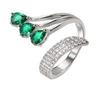 LBRTMED CWZZWS - Anillo de boda verde en capas para mujer, chapado en plata, diseño de ala de pavo real, apilable, abierto, ajuste cómodo, moderno, delicado, cumpleaños, Navidad, fiesta, regalo para