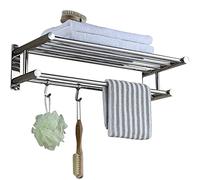 LBRTMED Rejilla de Toalla montada en la Pared de Acero Inoxidable con Estante Doble y 4 Ganchos Organizador de riel de Toalla de baño para Ducha de 80 cm de Largo