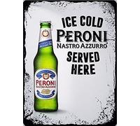 LBS4ALL Placa de lata de pared retro vintage de 20 x 15 cm, ideal para pub, cobertizo, bar, oficina, cueva, hogar, dormitorio, comedor, cocina, regalo, cerveza Lager Peroni, Nastro Azzurro, letrero