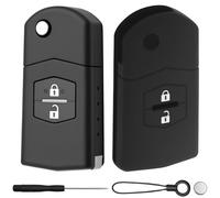 LbsAMP 2 Botones Carcasa Llave de Coche Compatible para Mazda 2 3 5 6 RX-8 MX-5 Carcasa de Mando Distancia Repuesto para Llave con Funda para Llaves Herramienta de Extracción y Pilas CR1616