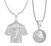 LbsAMP 2 Piezas Conjunto - 1 Collar de Futbol y 1 Collar con Número 7 Joyería Singularu Deportes Colgante Balón y Jersey Regalo para Fanáticos de los Deportes Equipo de Futbol