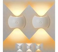 LbsAMP 2 Piezas Luces Led de Pared con Sensor de Movimiento Recargables Ajustable 3 Modos 3 Colores Apliques de Luz para Pared Interior Sin Instalación para Pasillos Escaleras Dormitorios - Blanco