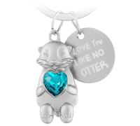 LbsAMP Llavero de Nutria Otter con Corazón Lindo Colgante de Nutria Animales Metal Colgante Amuleto de la Suerte Llavero de Amor Grabado Te Amo Regalo para Parejas Novias Familia - Azul