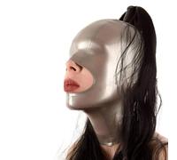 LBUZHOY Capucha de Látex para Mujer de Un Solo Color con Peluca Capucha de Goma con Cremallera para Cosplay Ropa Abierta Boca(Size:XS-60CM)