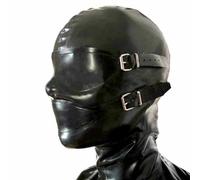 LBUZHOY LáTex Cabeza Cubrir Moda Negro Capucha Látex Cremallera Trasera Unisex Máscara Capucha Goma Cara Completa Hecho a Mano(Size:XL-70CM)