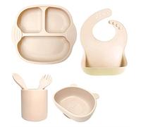 Lbvzxkad Juego de AlimentacióN de Silicona para BebéS de 6 Piezas, Tazones para BebéS con Ventosa, Juego de Tazones para NiñOs PequeñOs, Apto para Lavavajillas, Color Beige