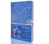 LBWCER Diario inspirador de graduación con texto en inglés "Congratulations Graduating Journey", cuaderno de cuero (color azul graduación)