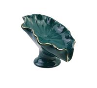 LC LICTOP Soporte de esponja de cerámica con forma de hoja de loto, jabonero para cocina, baño, fregadero, accesorio de drenaje - verde negruz