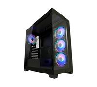 LC-Power Caja para gaming Gaming 715B Seamless_X - Torre ATX Midi con ventiladores ARGB, frontal y lateral de cristal templado, 10 ranuras de ventilador, USB-C y botón de selección de color