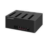 LC-Power LC-DOCK-U3-4B-V2 - Base de conexión USB 3.2 Dual/Quad SATA (4 bahías HDD/SSD, función de clonación con Solo Pulsar un botón, hasta 5 GB/s, Unidades SATA de 2,5" y 3,5")