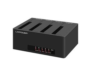 LC-Power LC-DOCK-U3-4B-V2 - Base de conexión USB 3.2 Dual/Quad SATA (4 bahías HDD/SSD, función de clonación con Solo Pulsar un botón, hasta 5 GB/s, Unidades SATA de 2,5" y 3,5")