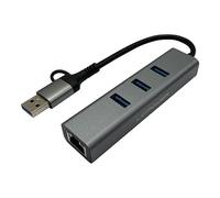 LC-Power LC-HUB-C-Multi-9 USB-C Hub | 3 puertos USB | Puerto LAN Gigabit | Plug'n'Play