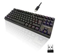 LC-Power TKL RGB Teclado Óptico Mecánico para Juegos Tenkeyless - Teclado para Juegos con Cable inalámbrico/Bluetooth/USB-C de 2,4 GHz - ES Disposición - Negro(LC-KEY-MECH-2-RGB-C-W)