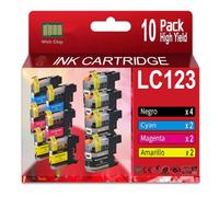 LC123XL/LC121XL Pack 10 Cartuchos de Tinta Compatible con Brother LC121BK/LC123BK, LC123C/LC121C, LC123M/LC121M, LC123Y/LC121Y