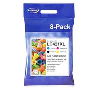 LC421XL Compatible con Brother LC421 LC 421 XL LC 421 LC-421XL LC421 XL para Brother DCP-j1050DW Cartuchos MFC-J1010DW DCP-J1140DW DCP-J1800DW (LC-421XLVAL Negro, Cian, Amarillo, Magenta, 8 Unidades)